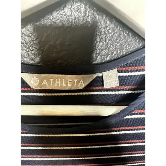 Athleta Navy Blue/Multicolor Sunstream Striped Midi Dress Women's Size Small - Picture 5 of 5